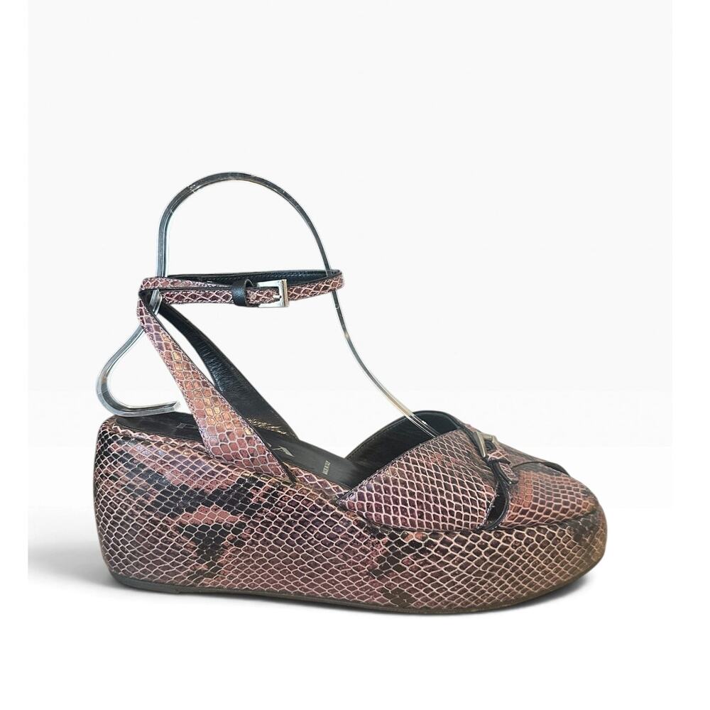 Vintage Y2K Prada Snakeskin Platform Wedge Sandals 37